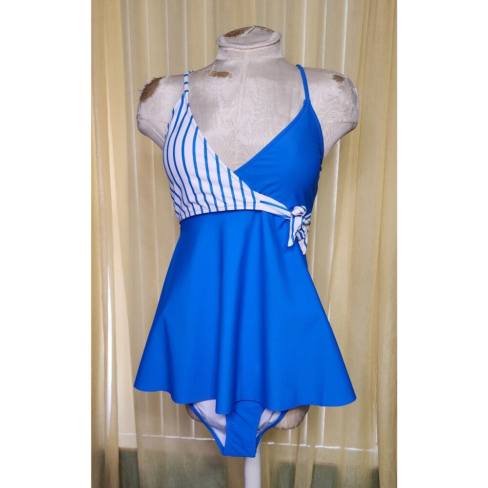 Beachsissi Blue striped Tankini Set High Size M NWT